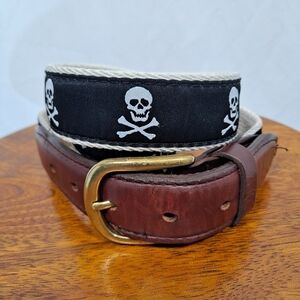 YRI Jolly Roger Black Ribbon Canvas Leather Belt